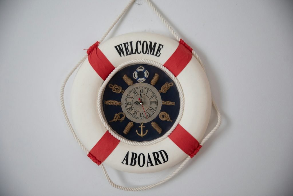 Welcome aboard life preserver wall clock