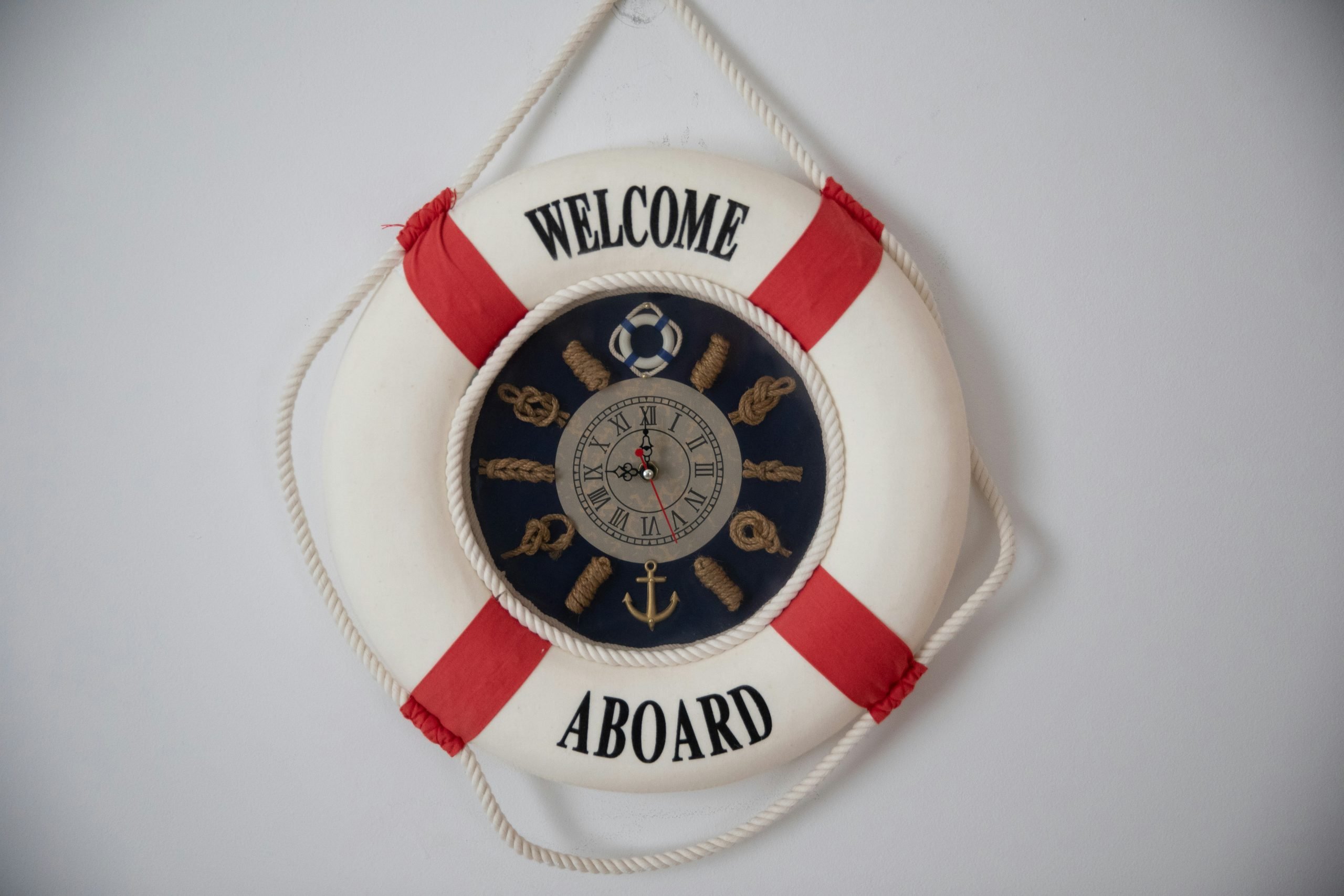 Welcome aboard life preserver wall clock